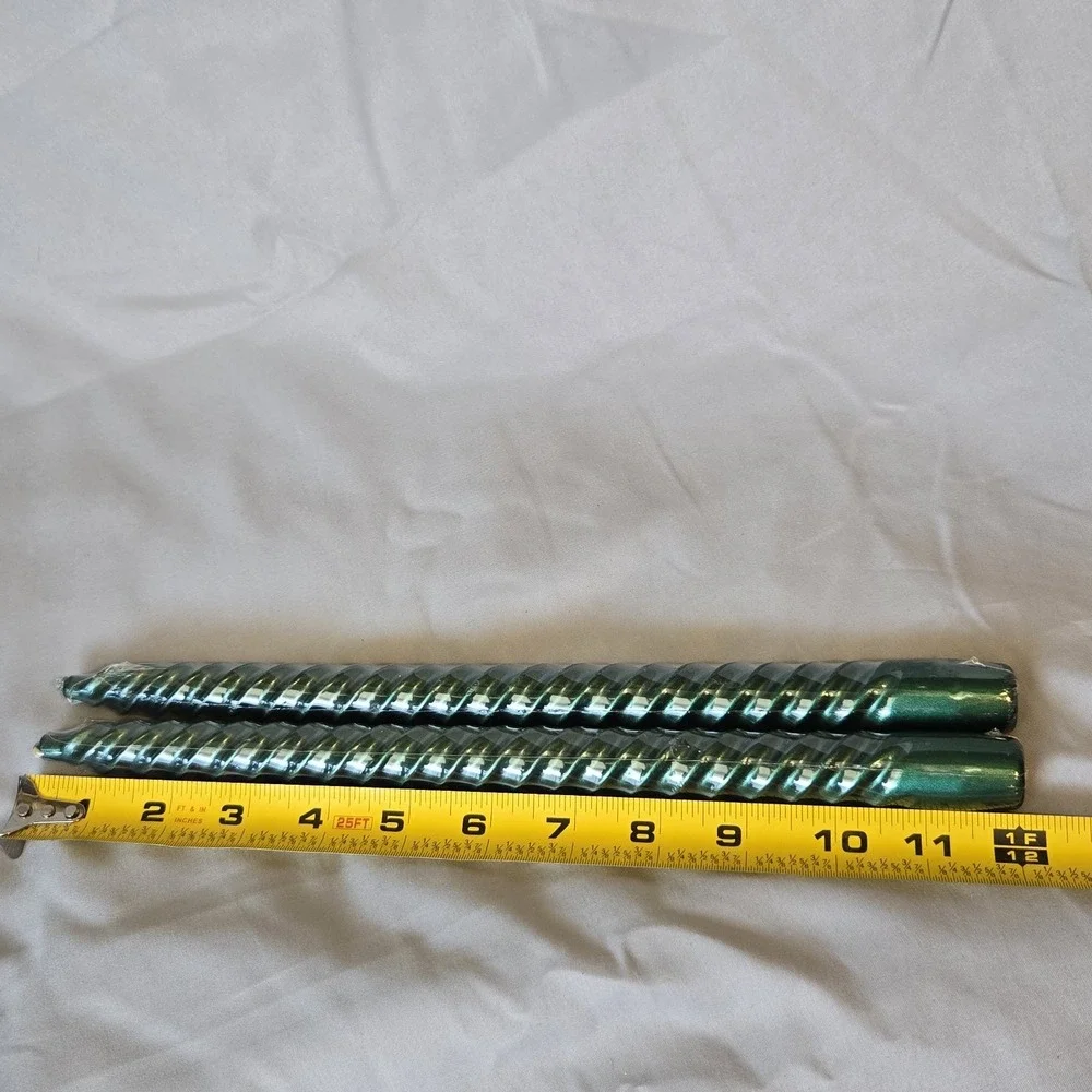 Vintage Pair Metallic Emerald Green Spiral Twist Taper Candles 11